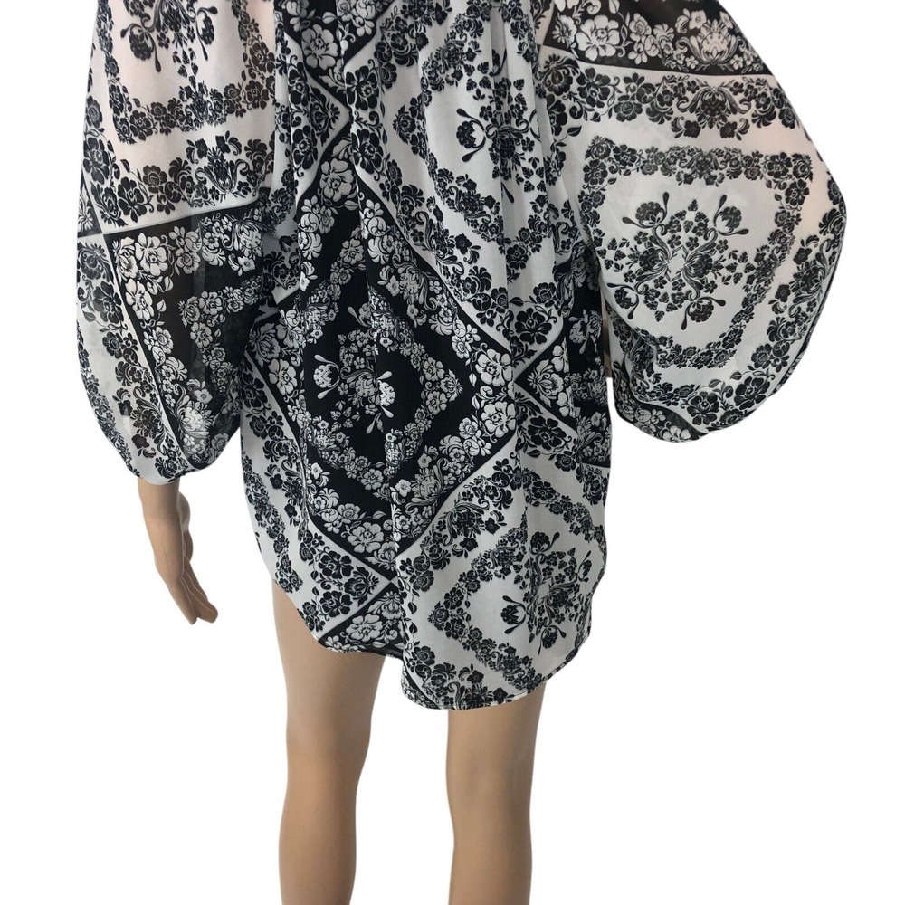 Calvin Klein Floral Bandana Print Top Shirt Size L Balloon Sleeve Boho Western - Picture 7 of 8